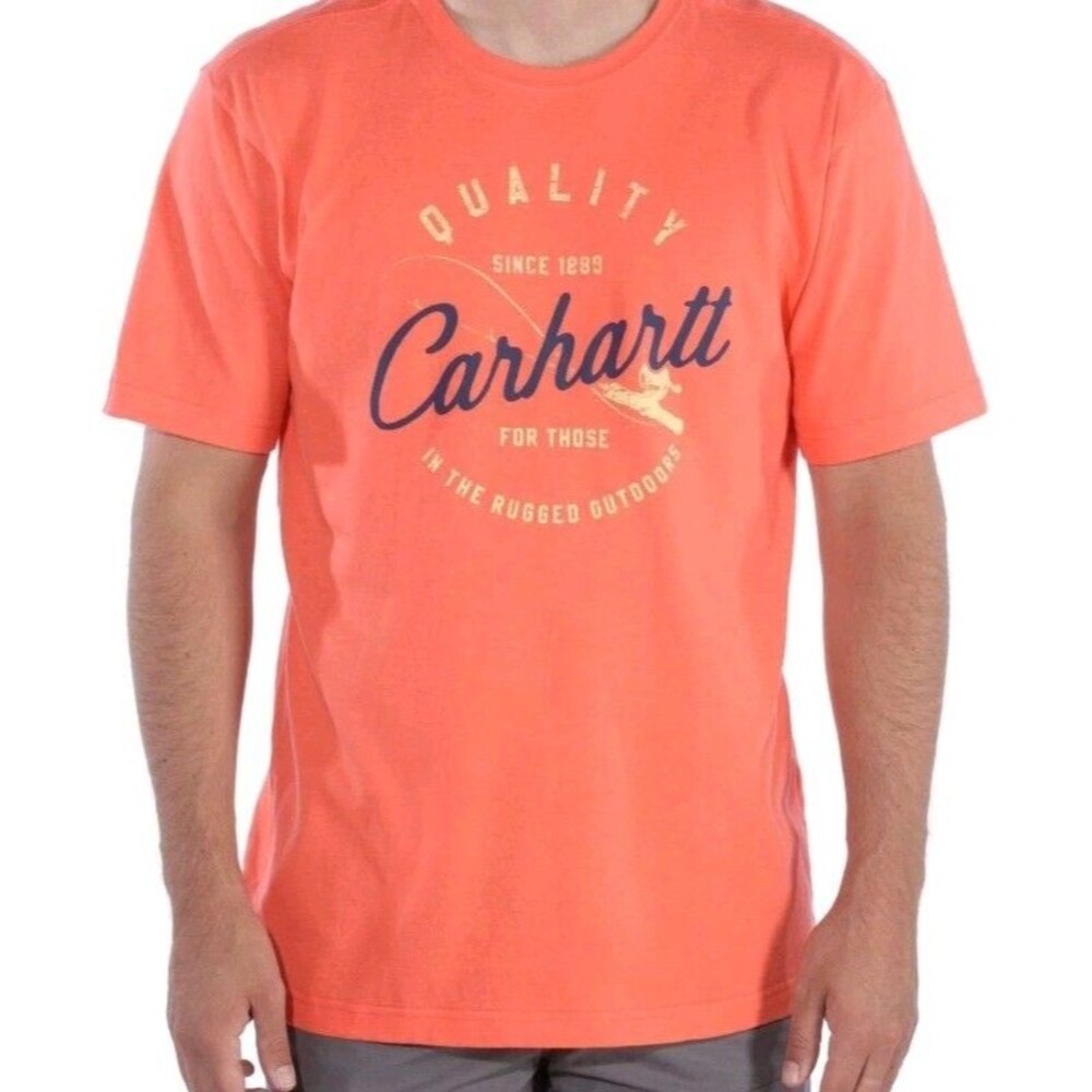 Mens Carhart T Shirt Faded / Worn Hot Coral. 100% Cotton Sz L